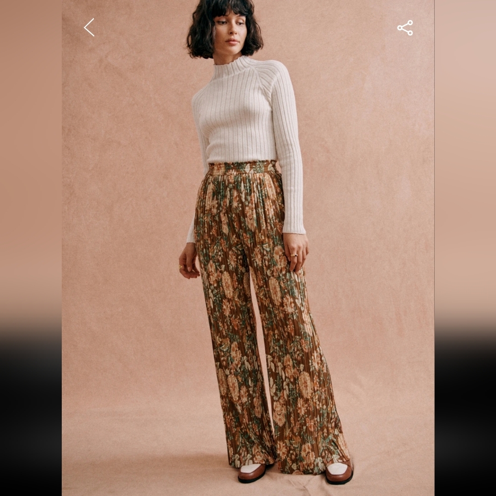 Sezane Cyrano Pleated Flowy Trousers - Floral Brown